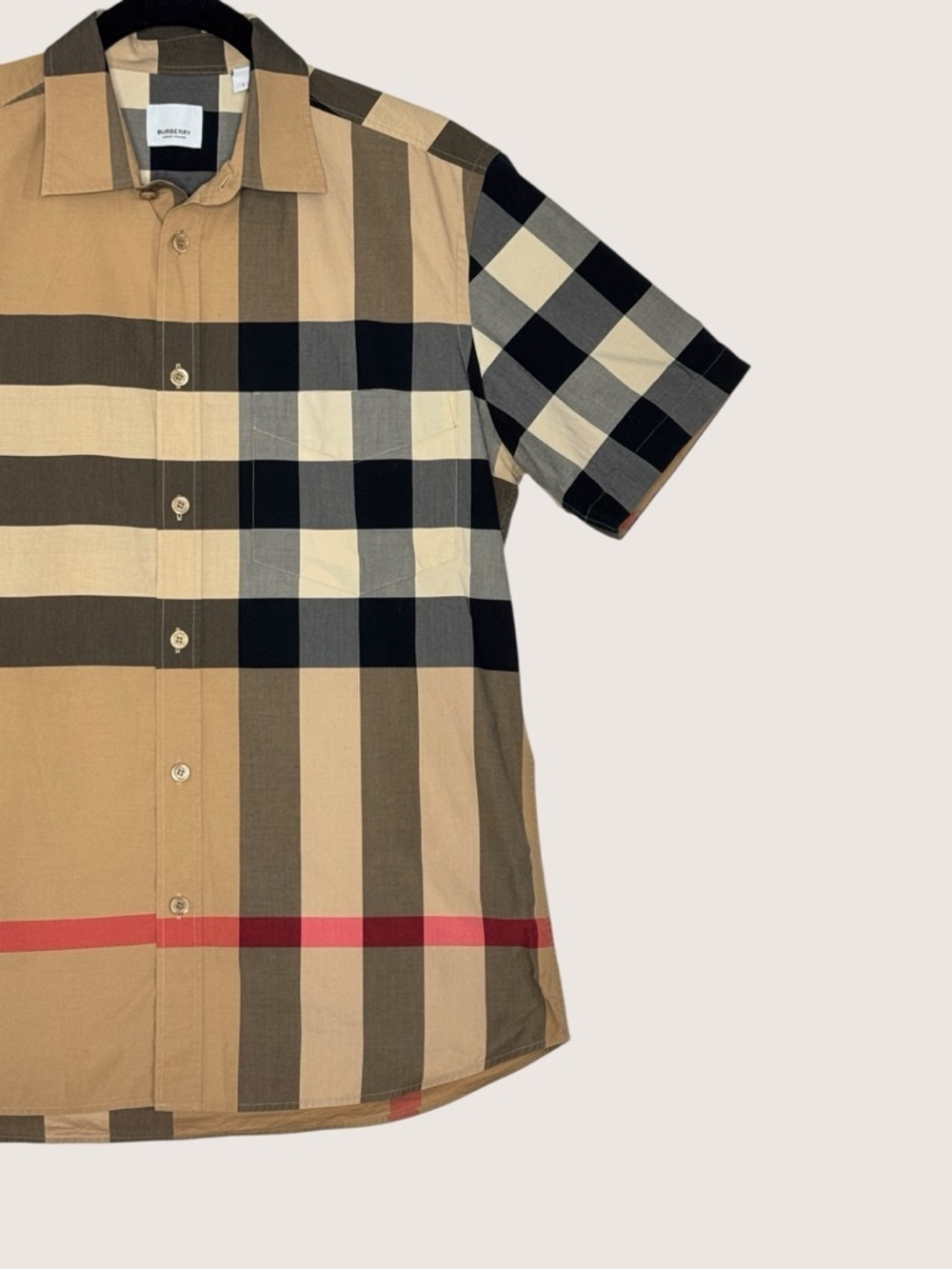 Burberry Nova Check Short Sleeve Button Up Shirt Size L Beige Plaid Cotton - Picture 5 of 15